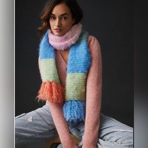 NWOT Maeve by Anthropologie Knit Multi Colored Striped Soft Scarf W/Fringe